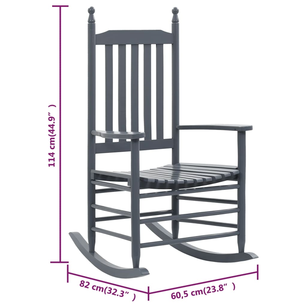 Stylish Grey Poplar Wood Rocking Chair with Curved Seat