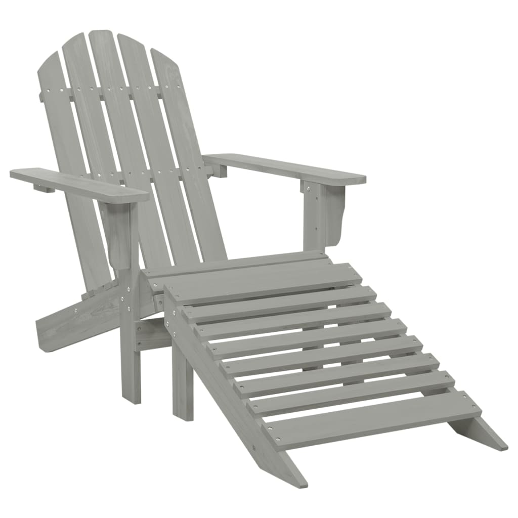 Elegant Grey Wood Garden Chair with Ottoman – Relax in Style