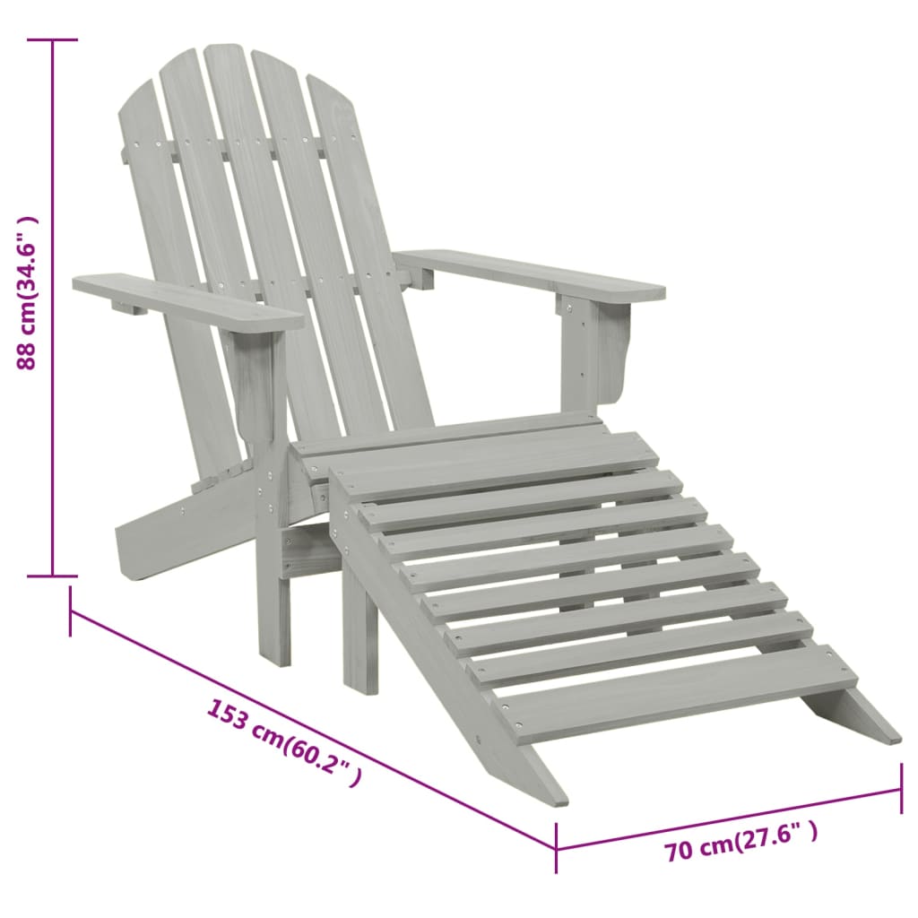Elegant Grey Wood Garden Chair with Ottoman – Relax in Style