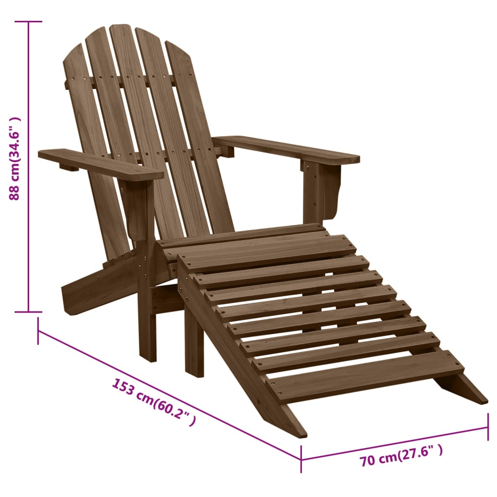 Wooden Garden Chair & Ottoman Set - Elegant Brown Finish
