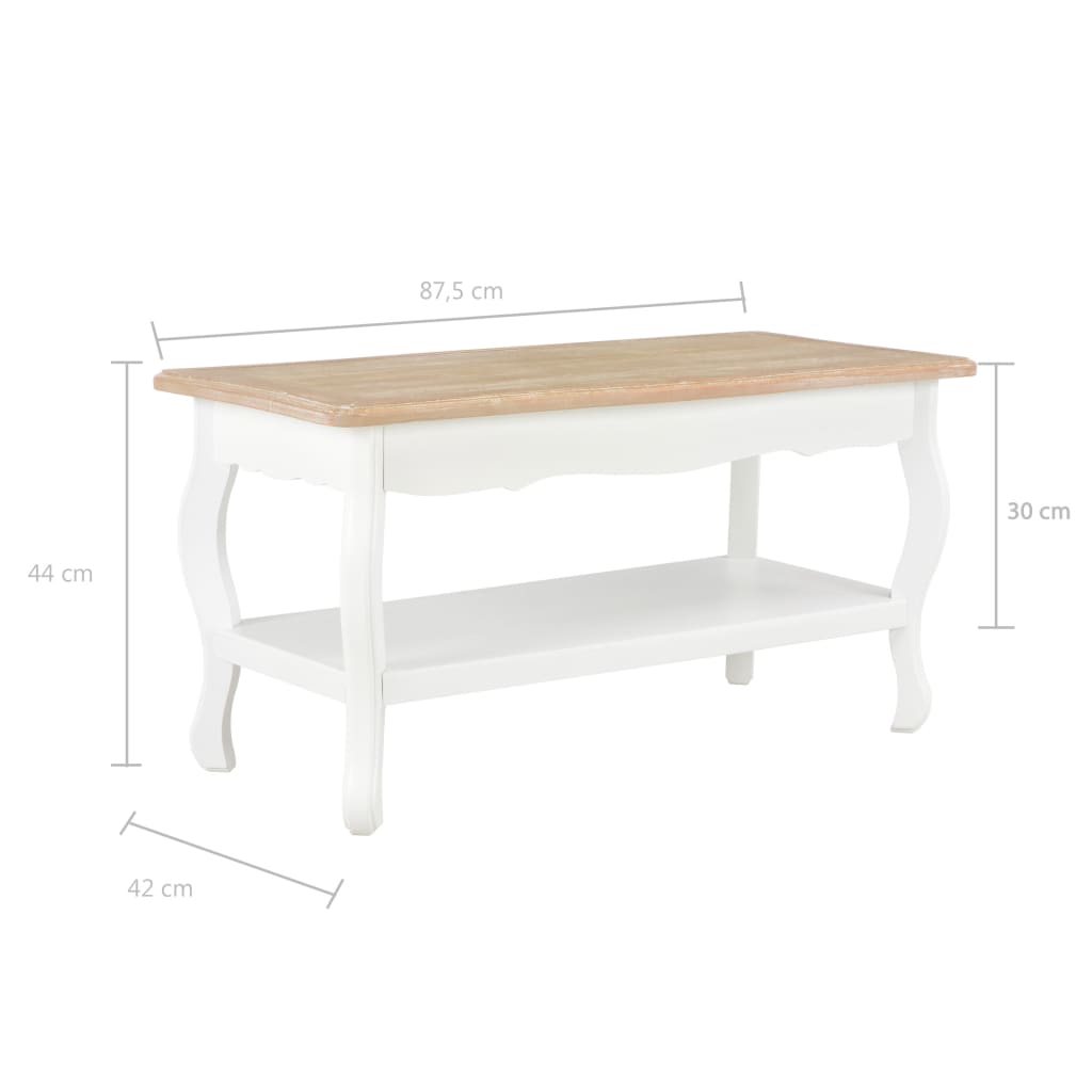 Coffee Table White and Brown 87.5x42x44 cm Solid Pine Wood