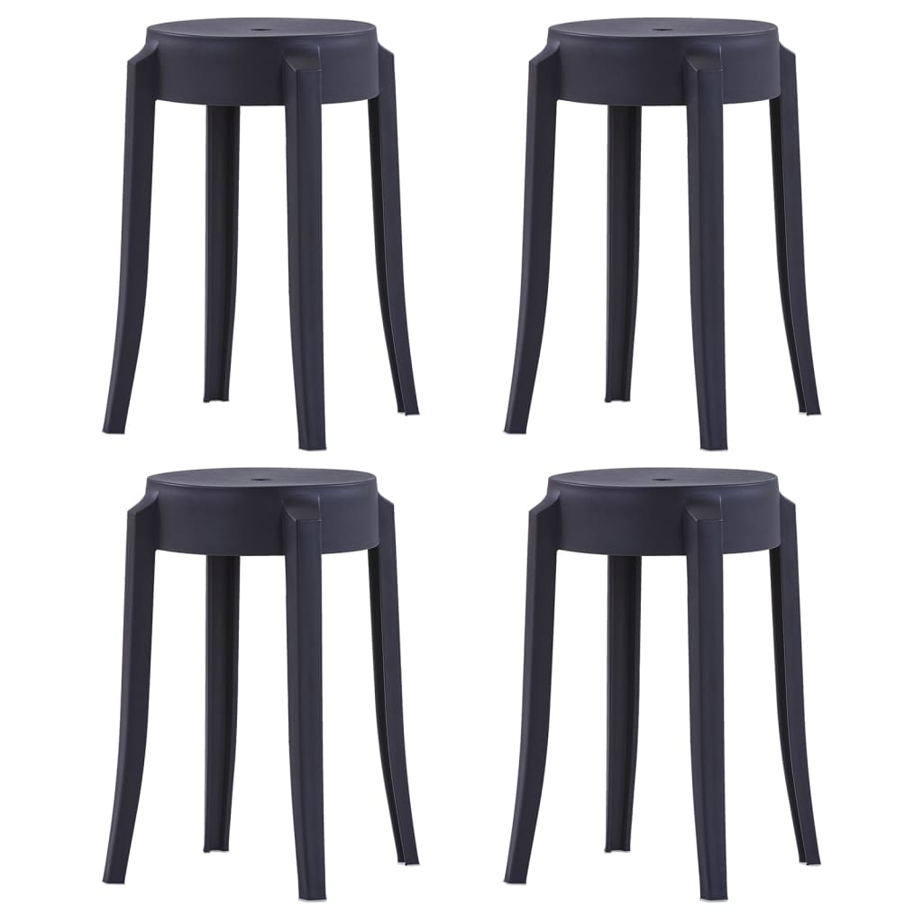 Black Plastic Stackable Stools - Set of 4, Space-Saving Design
