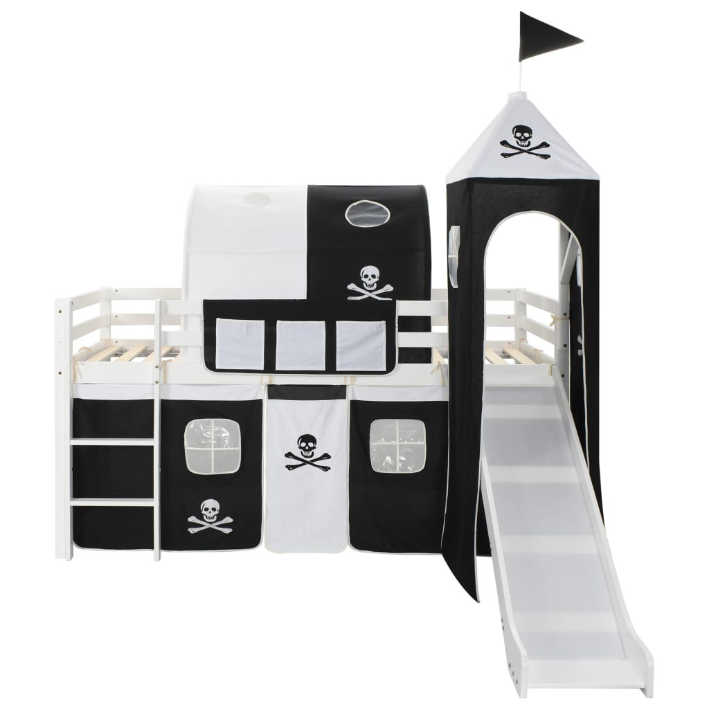Kids Pinewood Loft Bed with Slide & Ladder - 97x208 cm