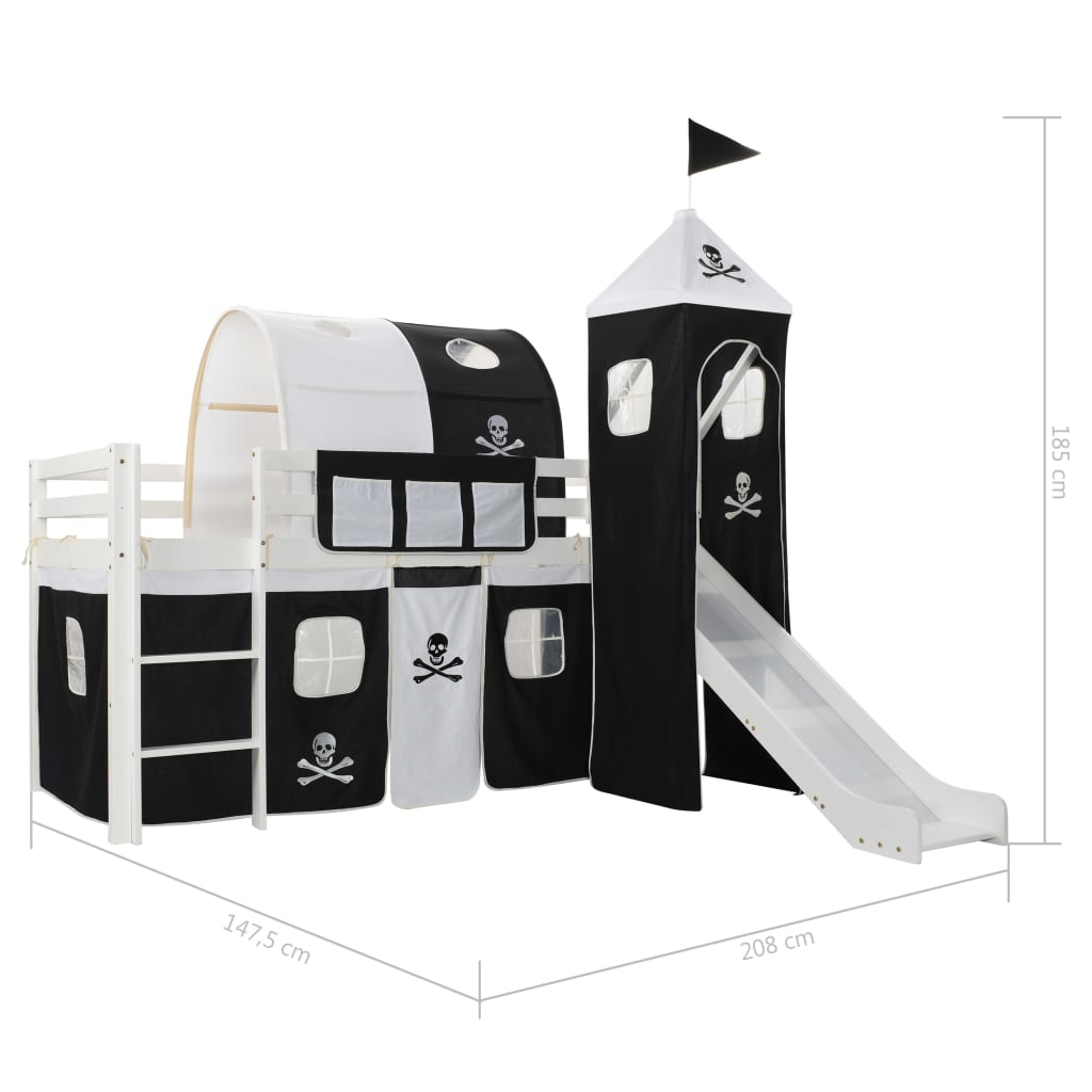 Kids Pinewood Loft Bed with Slide & Ladder - 97x208 cm