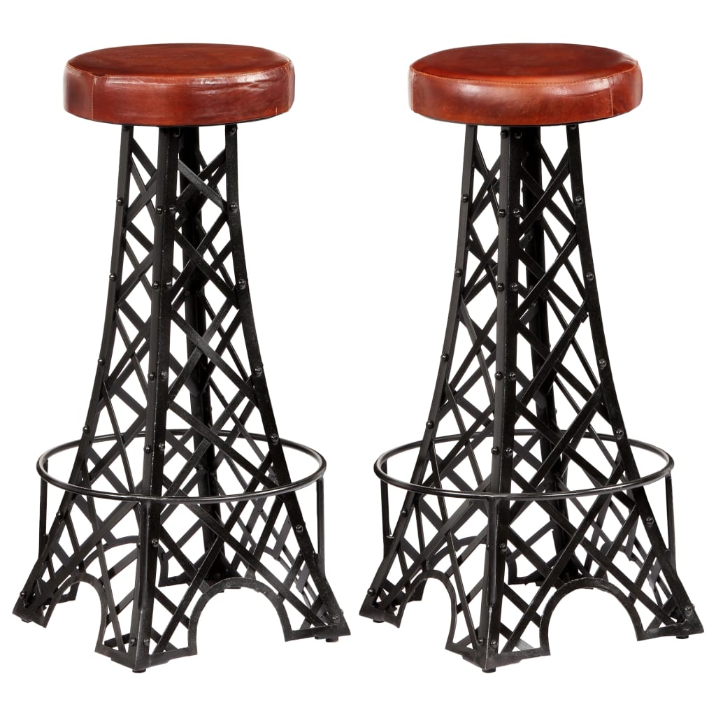 Real Leather Bar Stools, Set of 2 - Elegant & Durable Seating