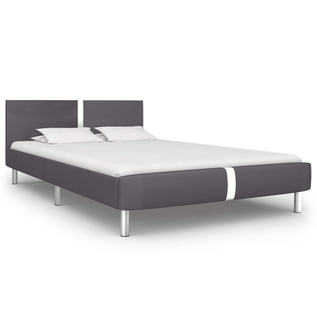 Grey Faux Leather Double Bed Frame 135x190 cm – No Mattress Included