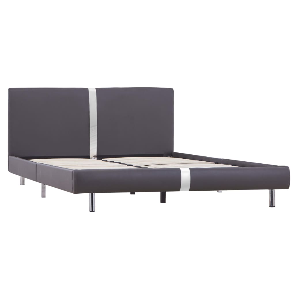 Grey Faux Leather Double Bed Frame 135x190 cm – No Mattress Included
