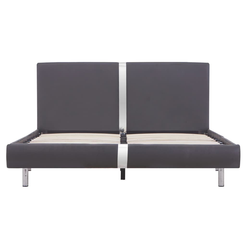 Grey Faux Leather Double Bed Frame 135x190 cm – No Mattress Included