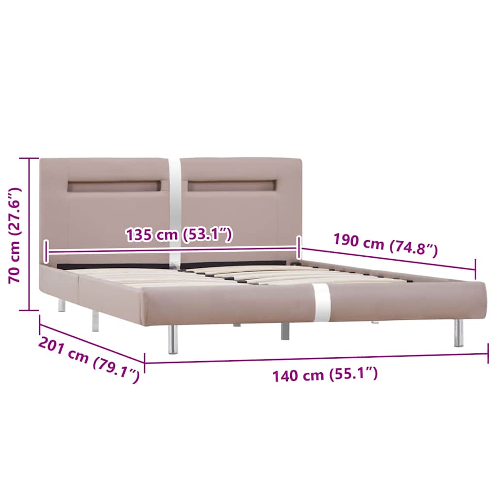 Cappuccino Double Bed Frame 135x190 cm with LED Lights