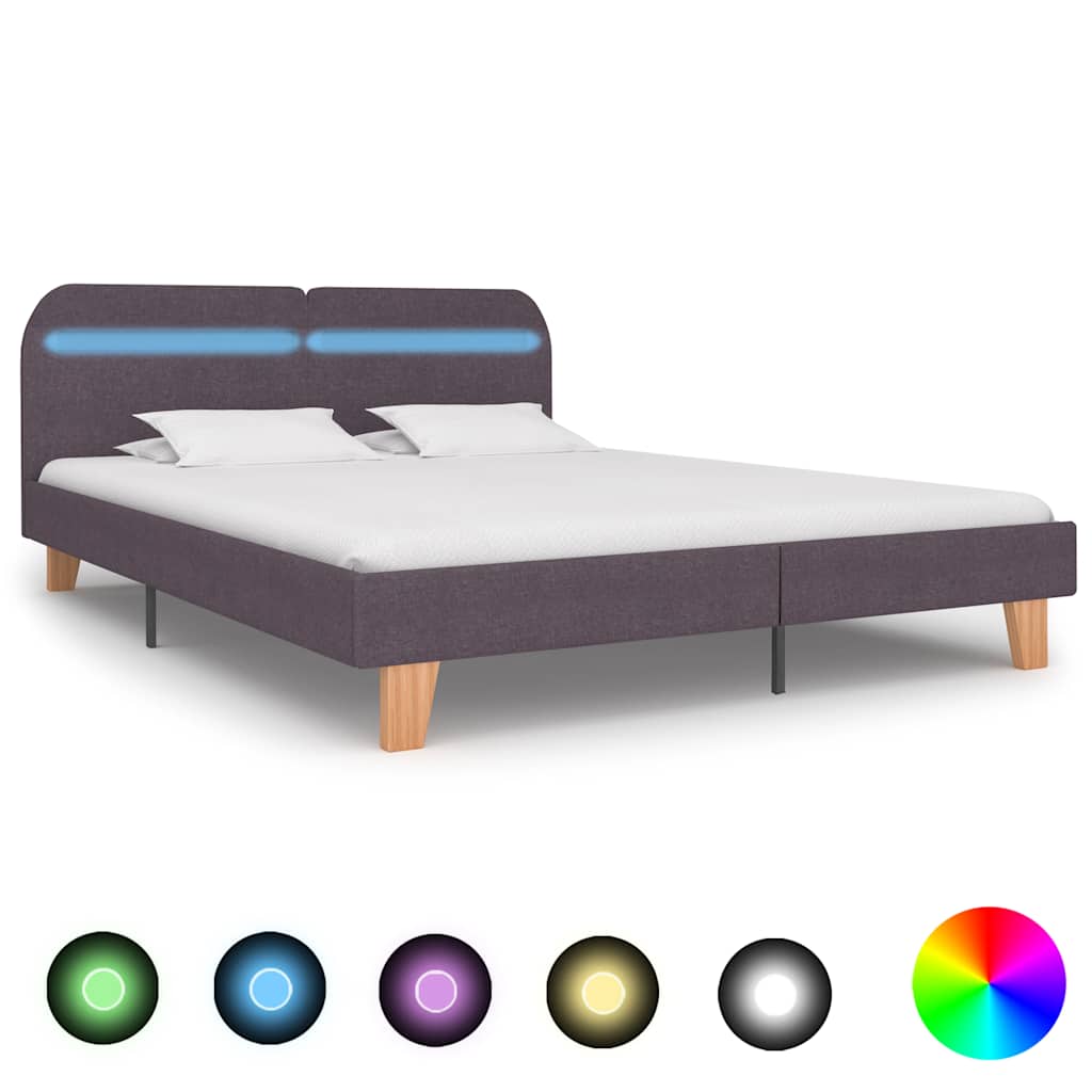 King Size Taupe Fabric LED Bed Frame - 150x200 cm (No Mattress)