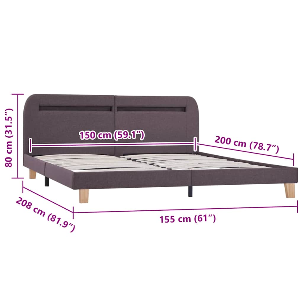 King Size Taupe Fabric LED Bed Frame - 150x200 cm (No Mattress)