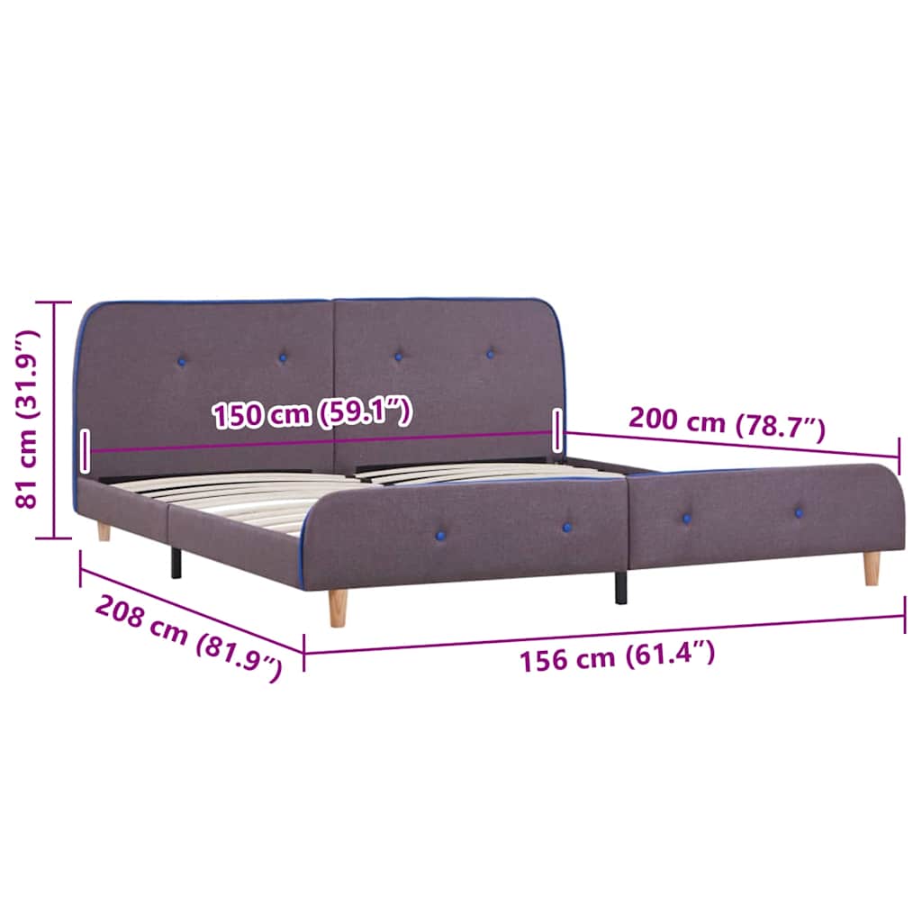 King Size Taupe Fabric Bed Frame 150x200 cm (No Mattress)