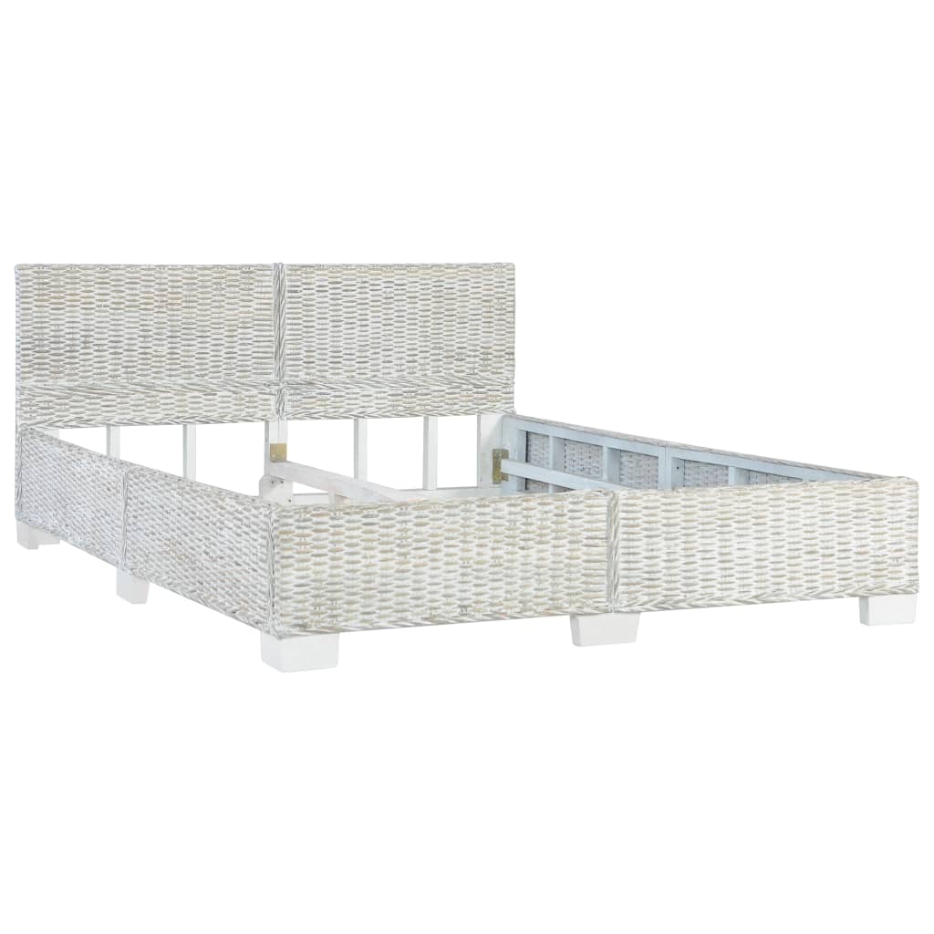 Grey Natural Rattan Bed Frame - 140x200 cm - No Mattress Included