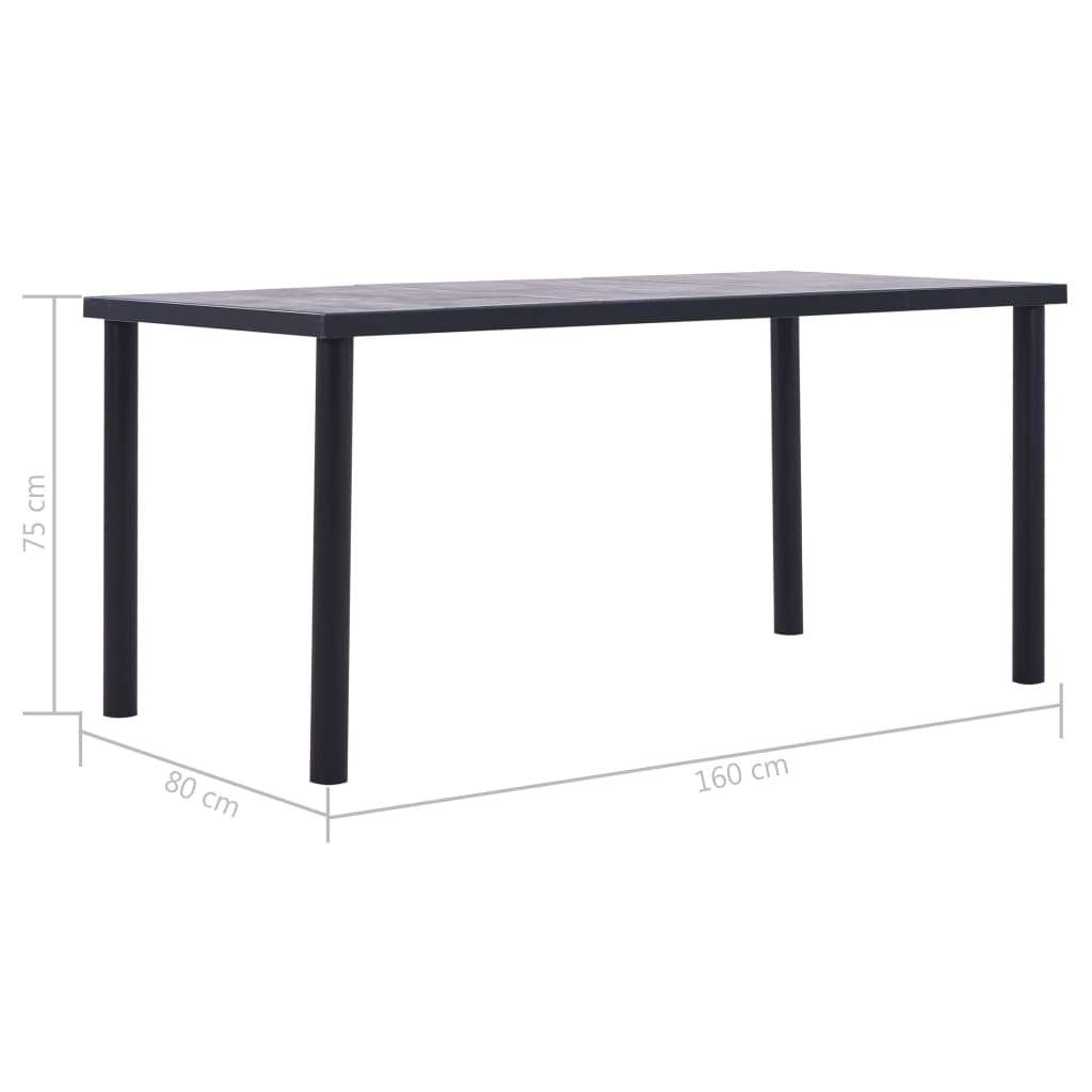 Modern Dining Table, Black & Grey, MDF, 160x80x75 cm