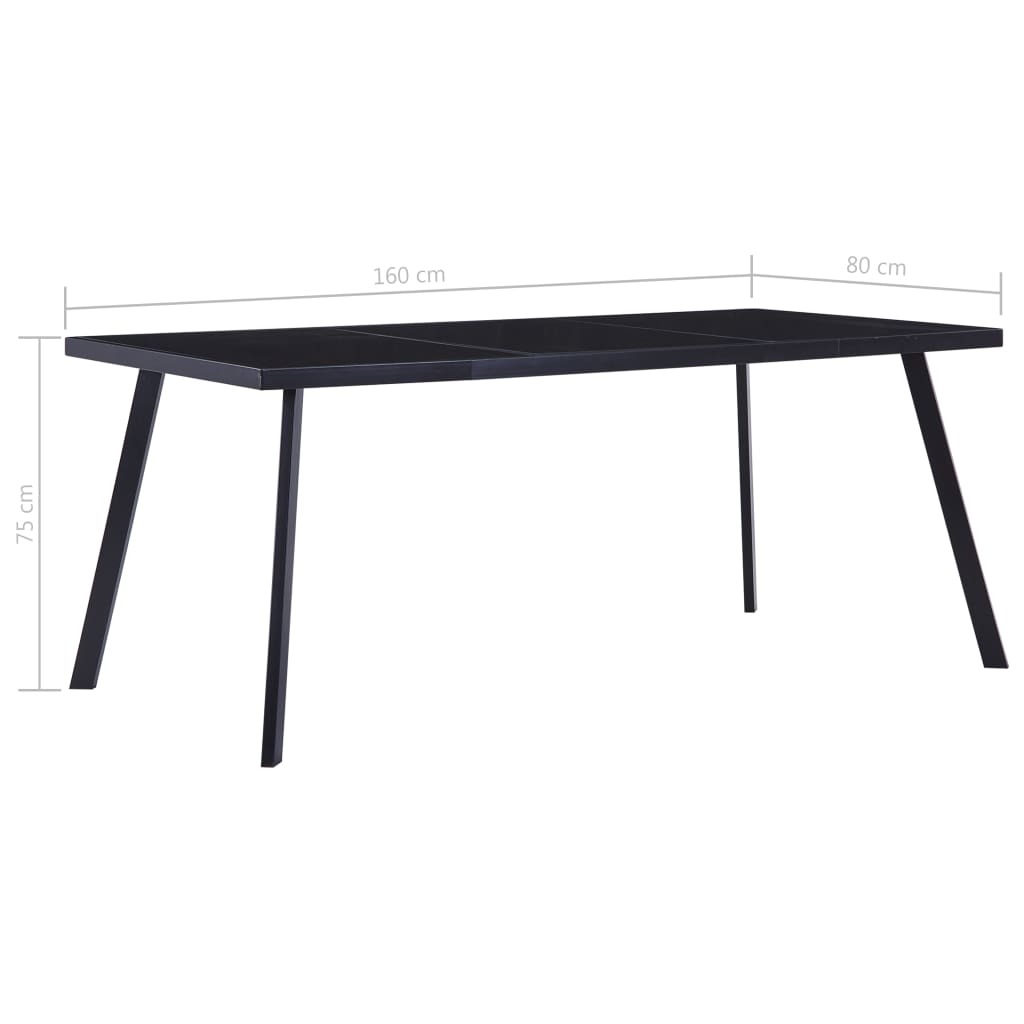Sleek Black Tempered Glass Dining Table 160x80x75 cm