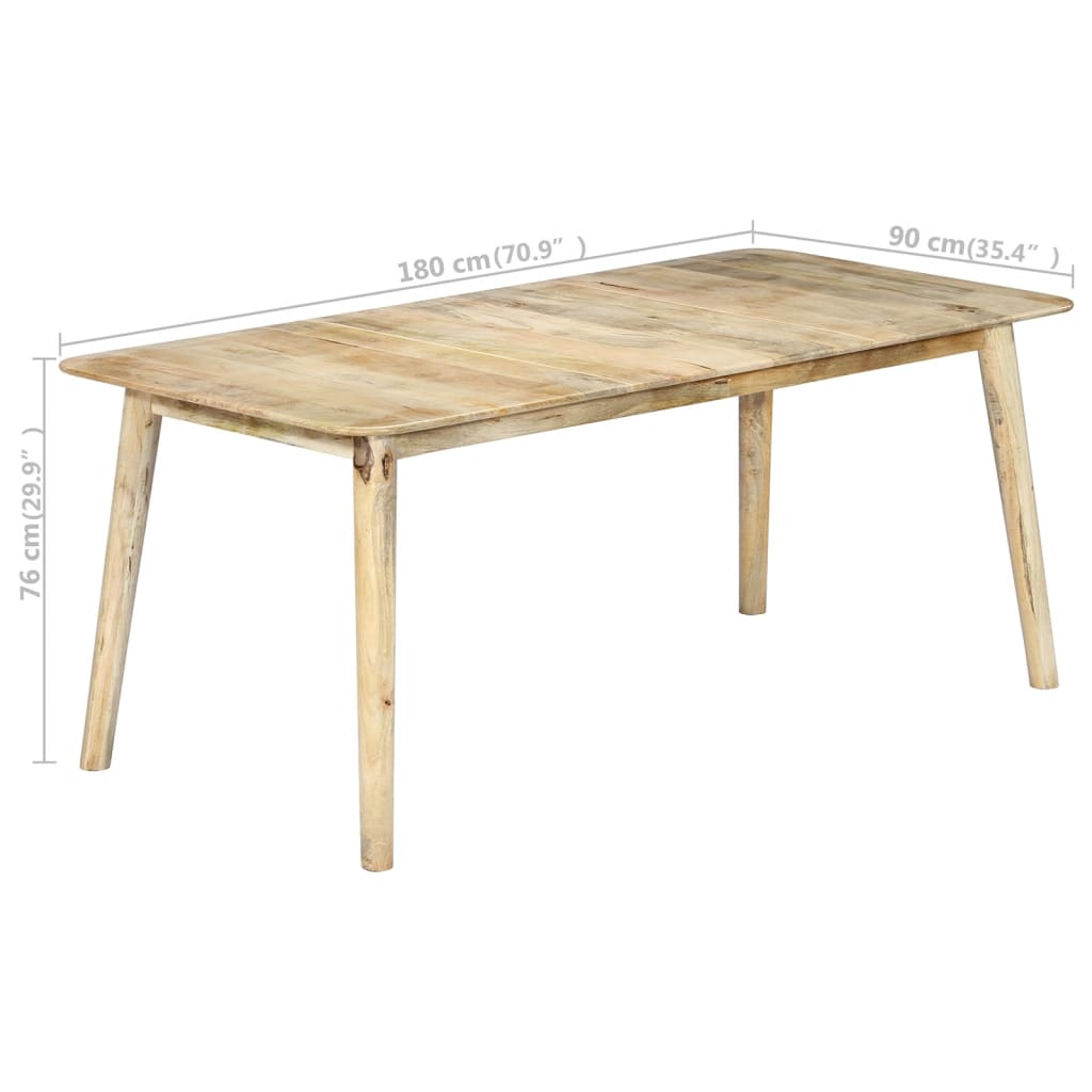 Solid Mango Wood Dining Table - 180x90x76 cm Rustic Charm
