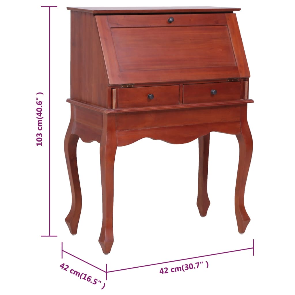 Solid Mahogany Brown Secretary Desk - 78x42x103 cm