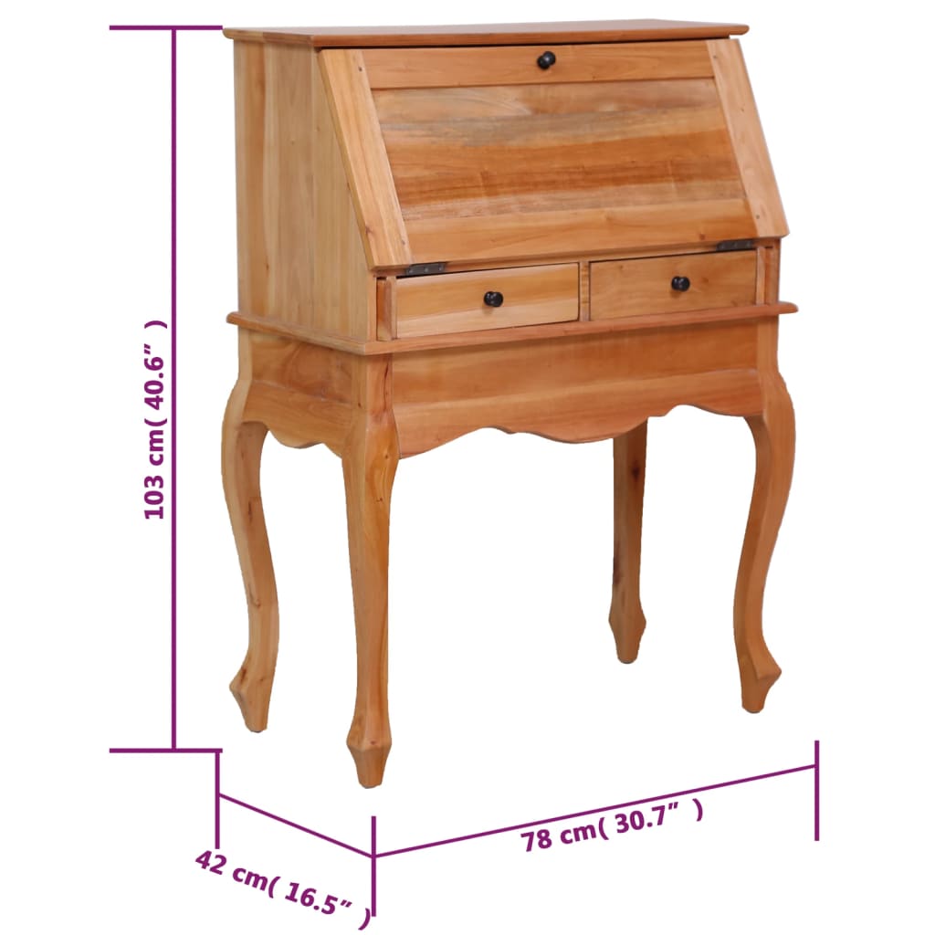 Solid Mahogany Secretary Desk - 78x42x103 cm