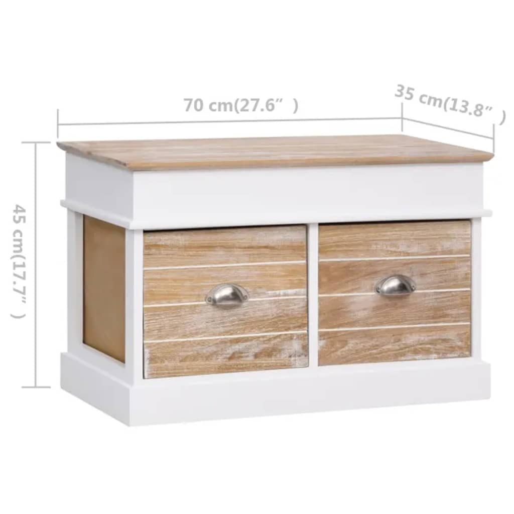 Compact Paulownia Wood Hall Bench, 70x35x45 cm - Natural Finish