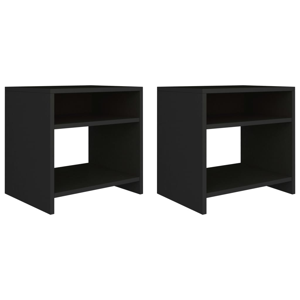 2 Black Engineered Wood Bedside Cabinets 40x30x40 cm