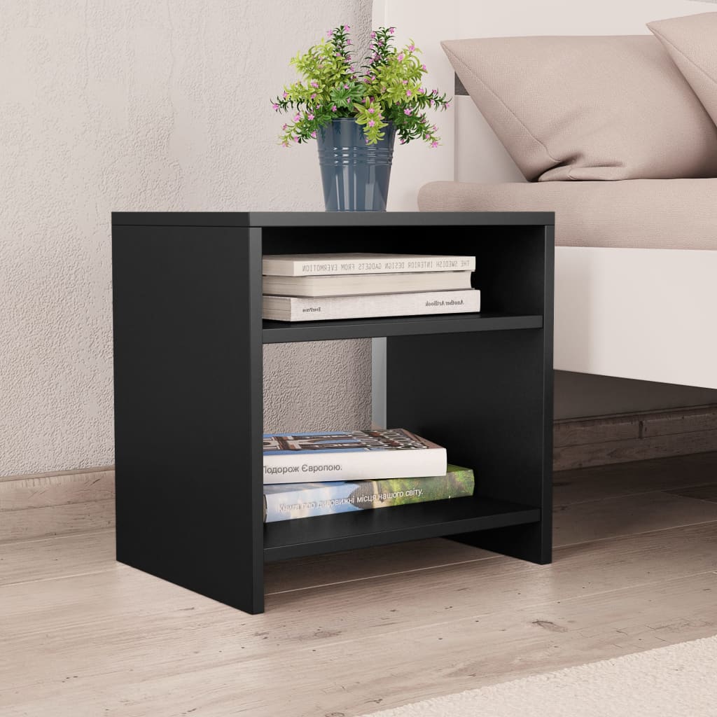 2 Black Engineered Wood Bedside Cabinets 40x30x40 cm