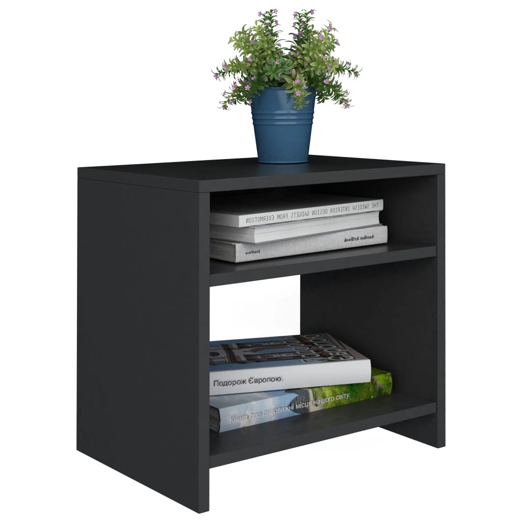 2 Black Engineered Wood Bedside Cabinets 40x30x40 cm