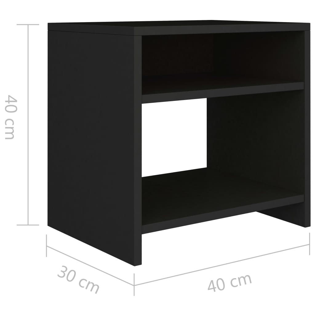 2 Black Engineered Wood Bedside Cabinets 40x30x40 cm