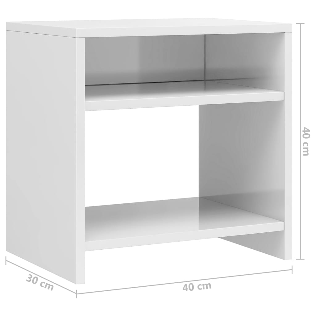 High Gloss White Bedside Cabinet, Engineered Wood, 40x30x40 cm