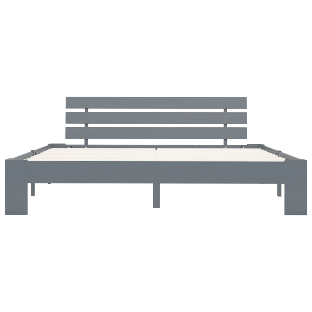 Grey Solid Pine Wood Bed Frame 160x200cm - Mattress Not Included