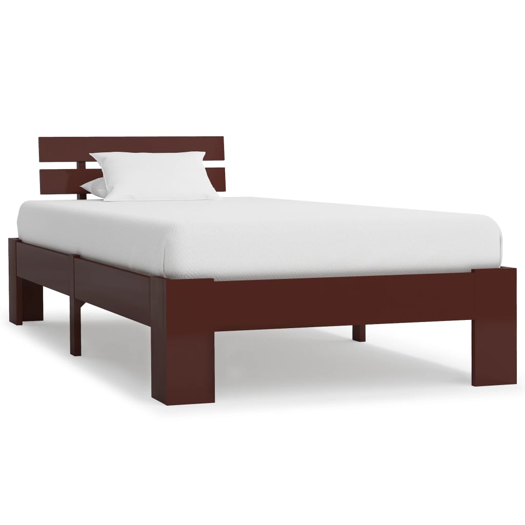 Solid Pine Wood Bed Frame - Dark Brown, 100x200 cm