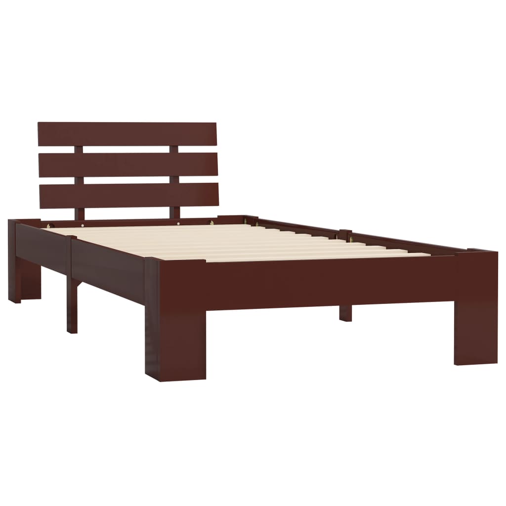 Solid Pine Wood Bed Frame - Dark Brown, 100x200 cm