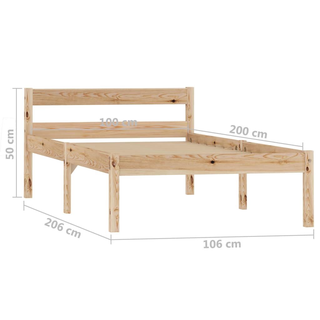 Solid Pine Wood Bed Frame, 100x200 cm - No Mattress Included