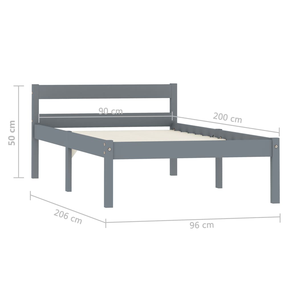 Grey Solid Pine Wood Bed Frame 90x200 cm - Sturdy & Stylish