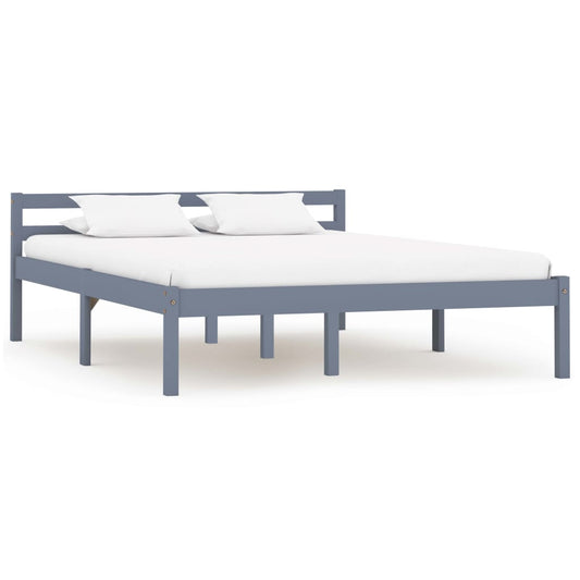 Solid Pine Wood Grey Bed Frame 140x200 cm - Mattress Not Included