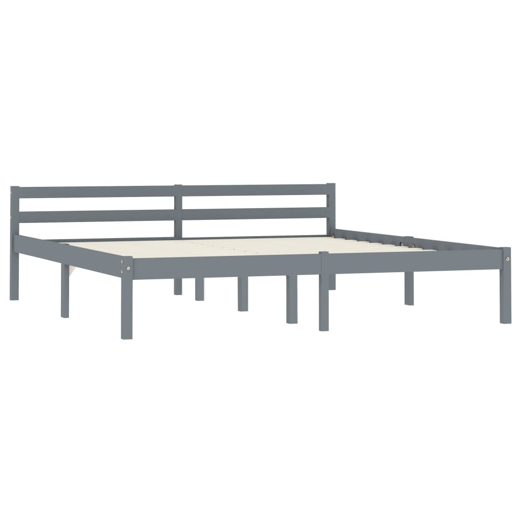 Solid Pine Wood Grey Bed Frame 160x200 cm - Mattress Not Included