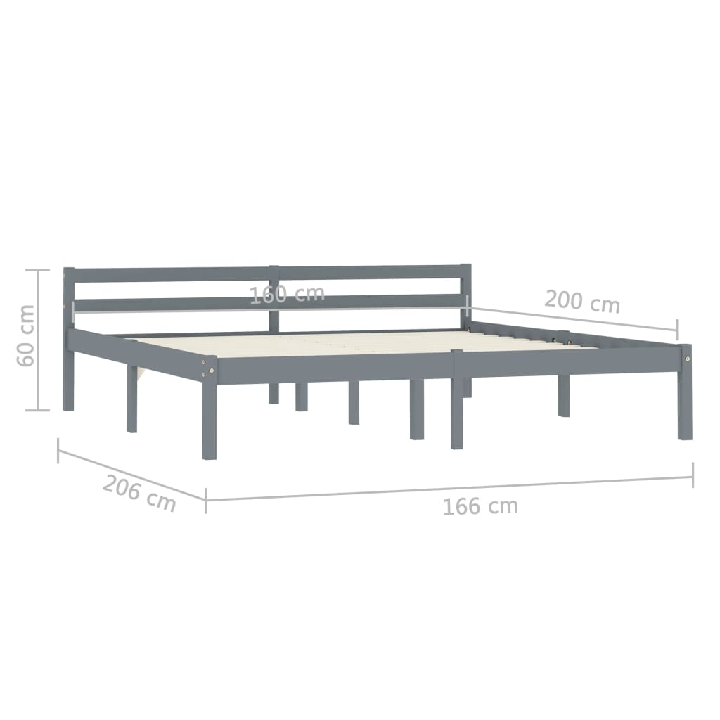 Solid Pine Wood Grey Bed Frame 160x200 cm - Mattress Not Included