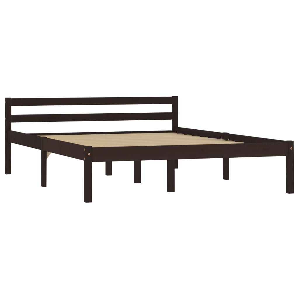 Dark Brown Solid Pine Wood Bed Frame 120x200 cm - No Mattress