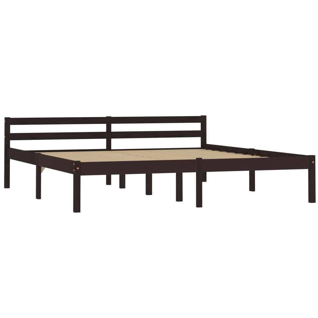 Dark Brown Solid Pine Wood Bed Frame - 160x200 cm (No Mattress)