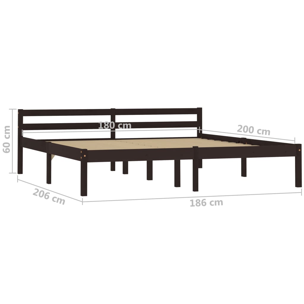 Super King Solid Pine Bed Frame, Dark Brown 180x200 cm