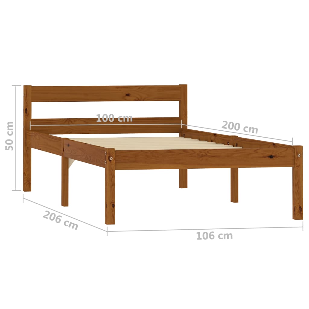 Solid Pine Wood Bed Frame 100x200cm - Honey Brown Finish