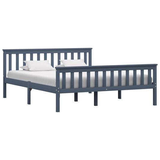 Solid Pinewood Bed Frame - Grey, 160x200 cm (Mattress Not Included)