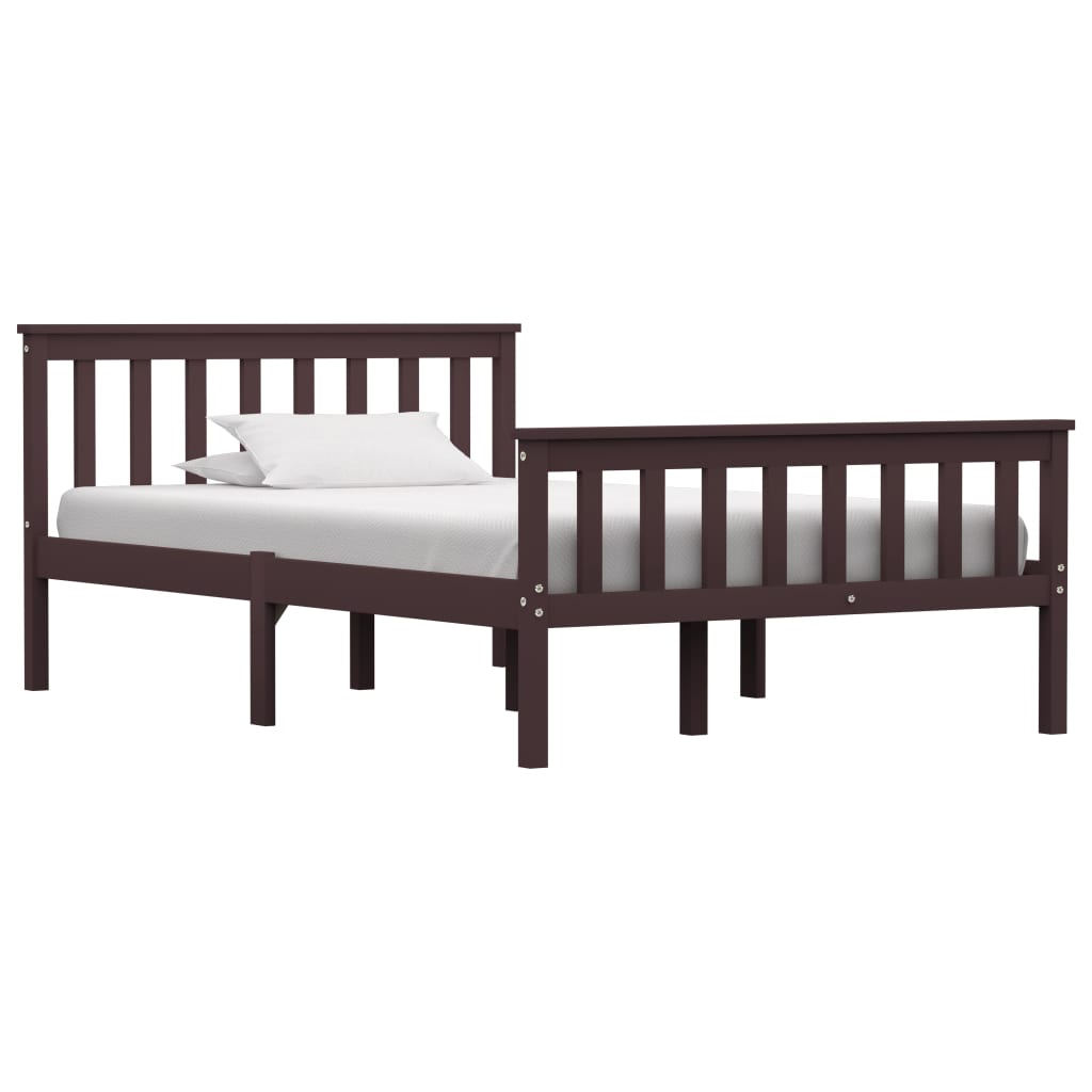 Solid Pinewood Bed Frame, Dark Brown, 120x200 cm - No Mattress