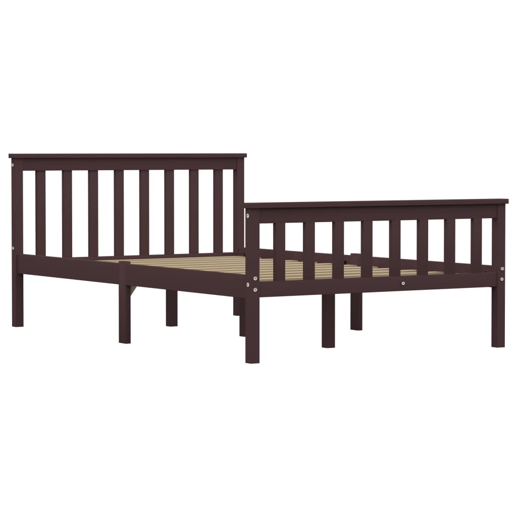 Solid Pinewood Bed Frame, Dark Brown, 120x200 cm - No Mattress