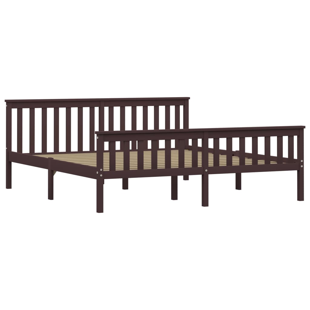 Dark Brown Solid Pinewood Super King Bed Frame 180x200 cm