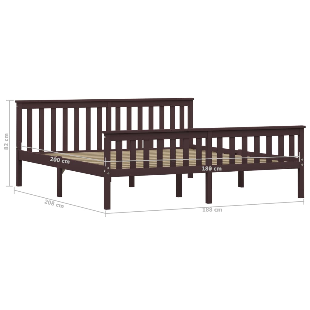 Dark Brown Solid Pinewood Super King Bed Frame 180x200 cm