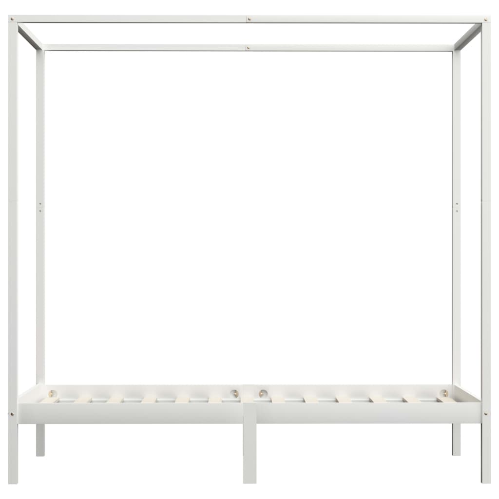 Canopy Bed Frame without Mattress White Solid Wood 90x200 cm