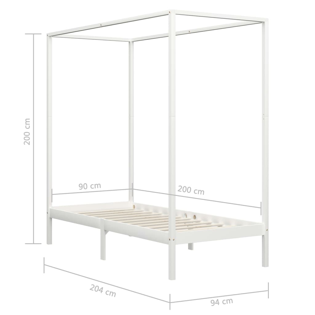 Canopy Bed Frame without Mattress White Solid Wood 90x200 cm