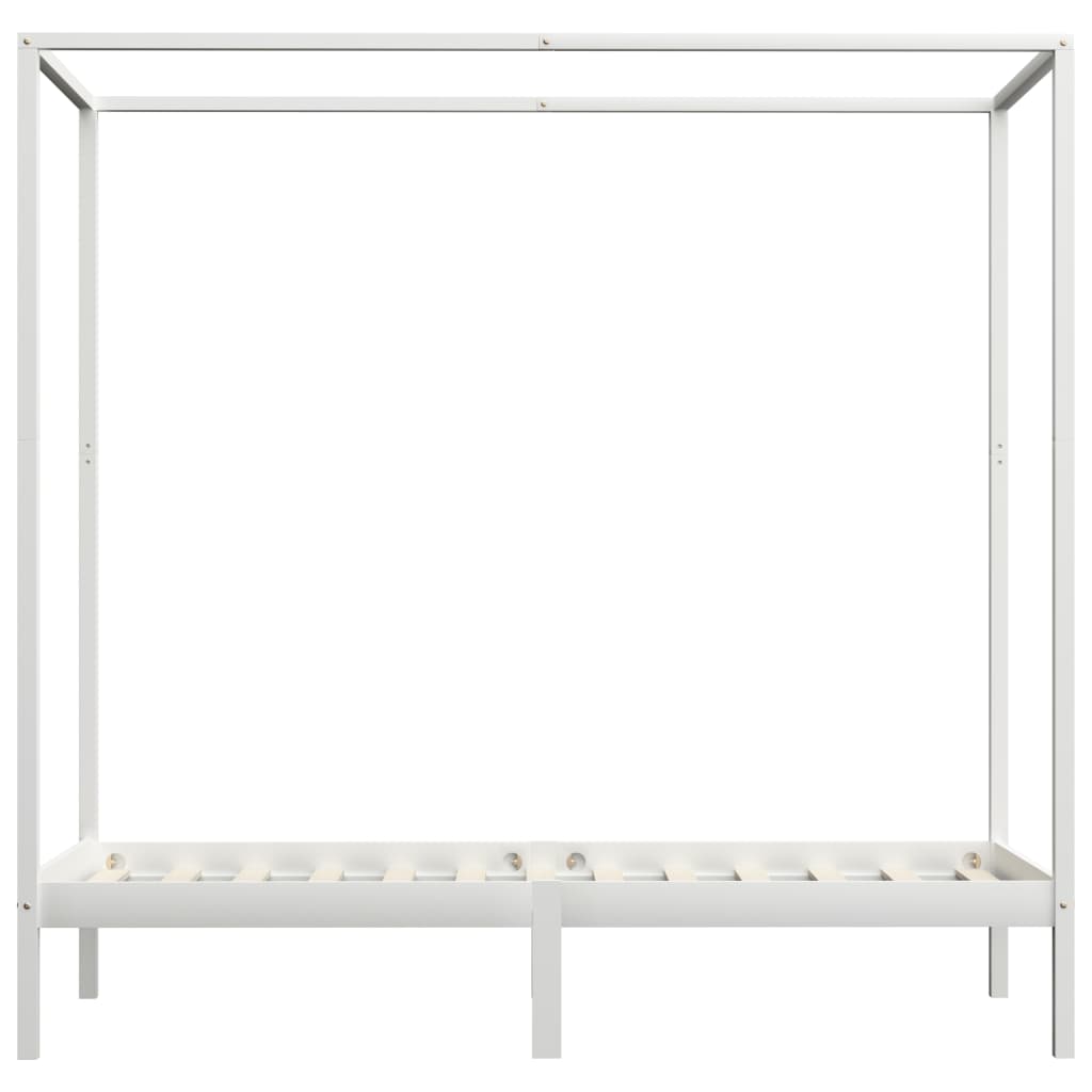 Solid Wood White Canopy Bed Frame 100x200 cm (No Mattress)
