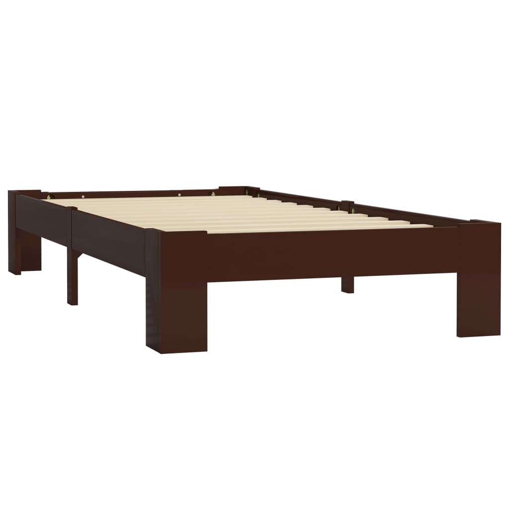 Dark Brown Solid Pine Wood Bed Frame 90x200 cm - No Mattress