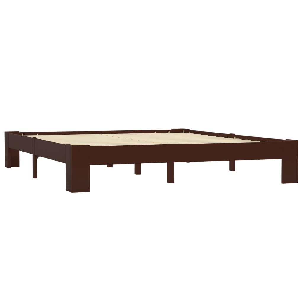 Dark Brown Solid Pine Wood Bed Frame 160x200 cm - No Mattress